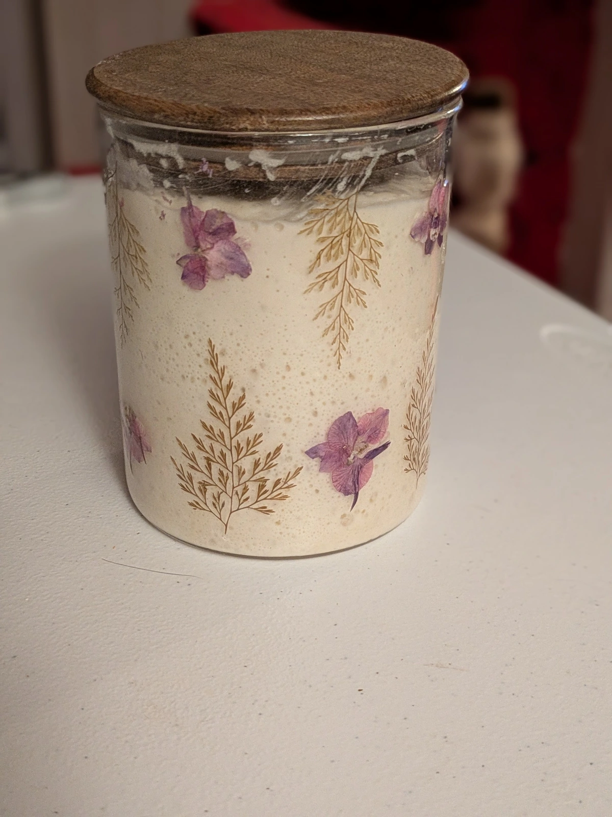 Sourdough Starter in a floral jar.
